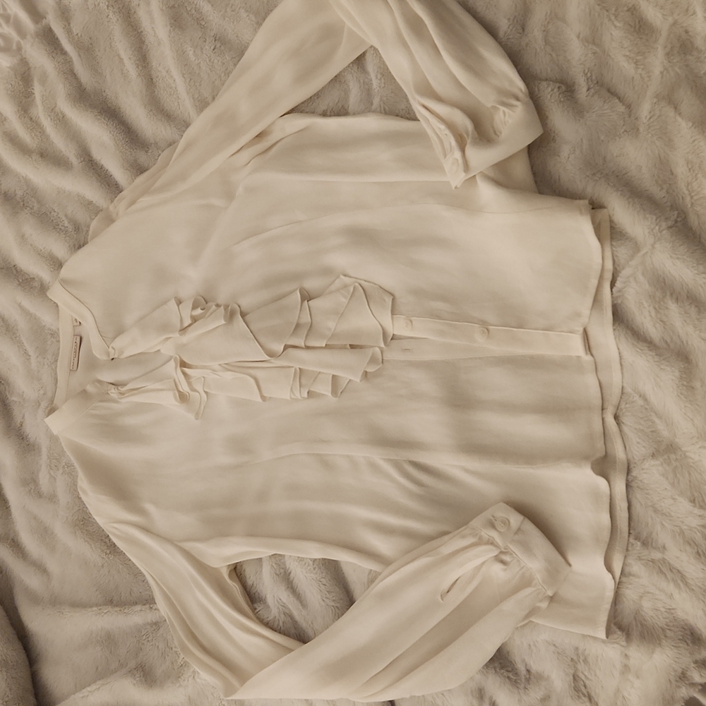 New York & Company Eva Mendes White Blouse Size L